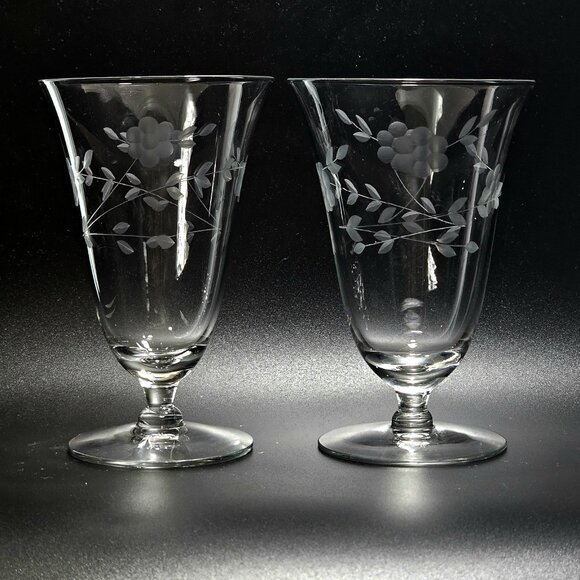 2 Etched Flower Garland Ice Tea Glasses 5.5" Crystal cottagecore romanticism - Picture 1 of 7
